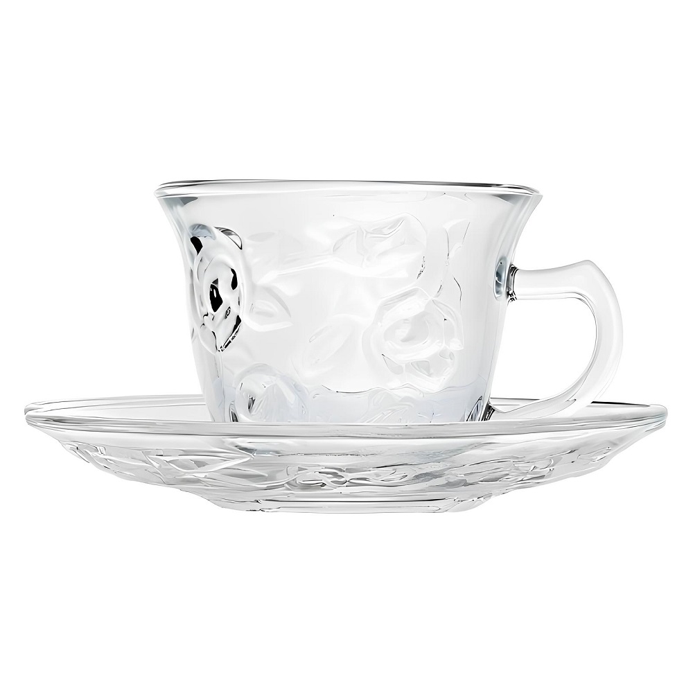 Conjunto Jogo de Xícaras 12 Peças 170ml em Vidro - Chá &amp; Café - Rose Design 
