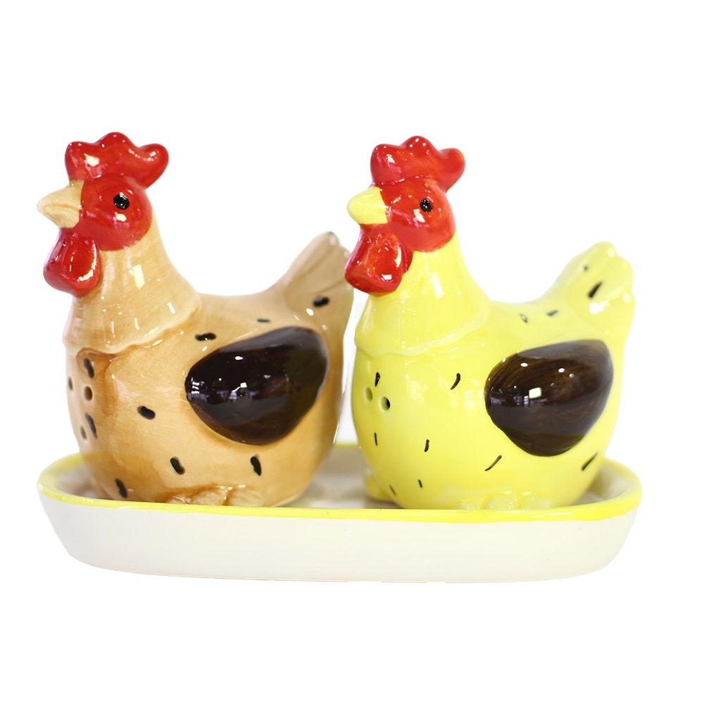 Conjunto Saleiro e Pimenteiro Cerâmica Galinha Criativa Modelo de Mesa 
