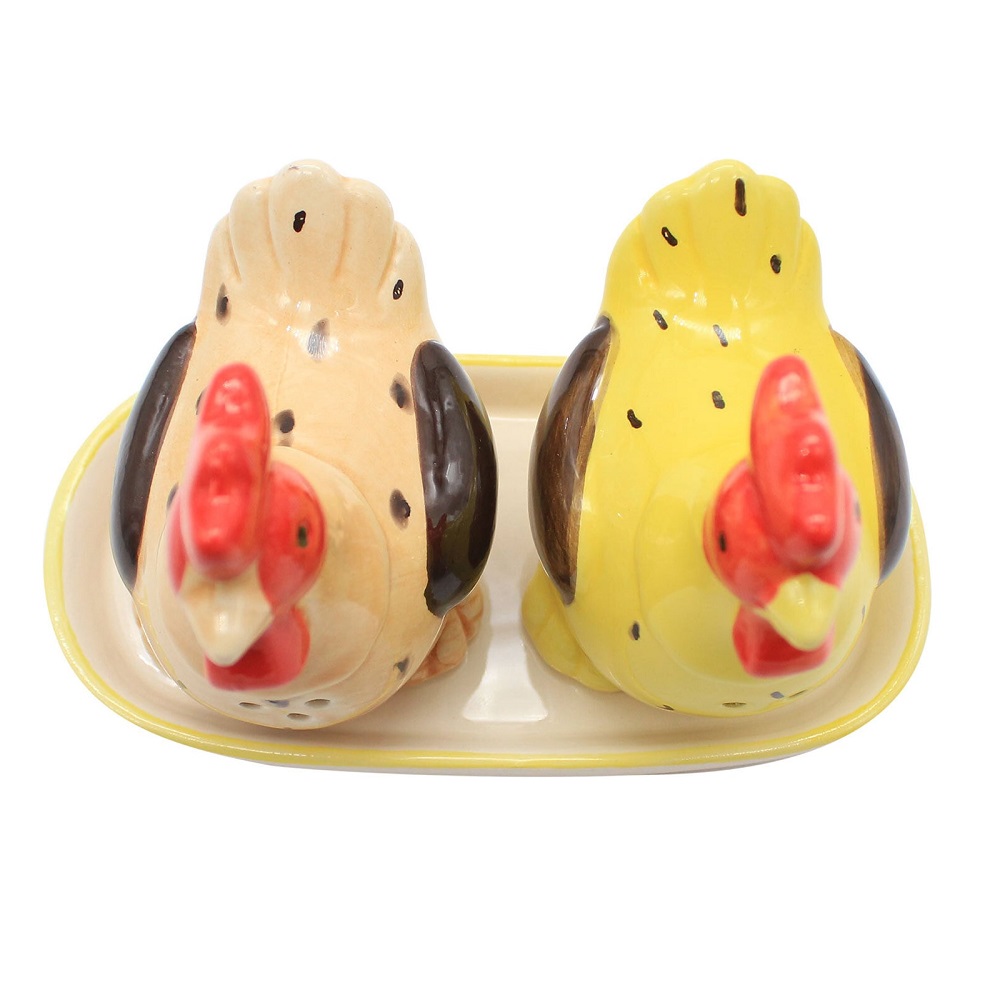 Conjunto Saleiro e Pimenteiro Cerâmica Galinha Criativa Modelo de Mesa 