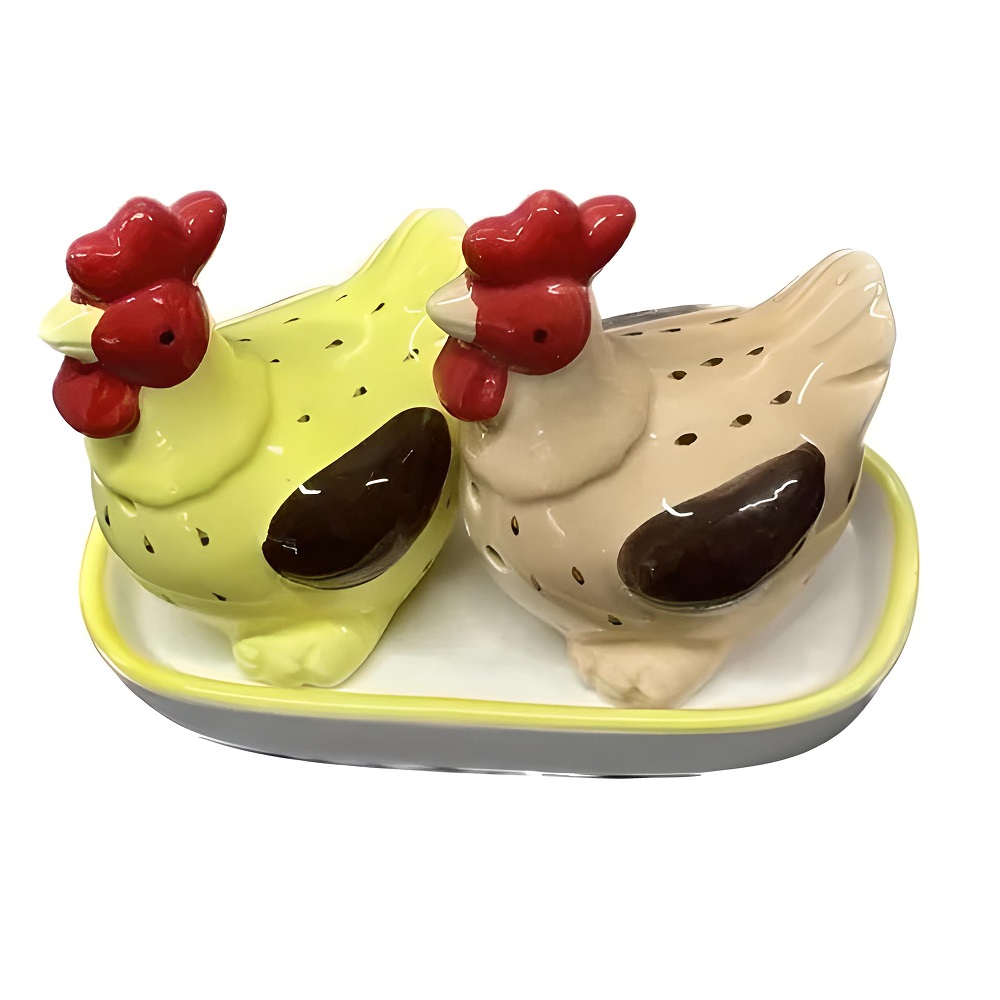 Conjunto Saleiro e Pimenteiro Cerâmica Galinha Criativa Modelo de Mesa 