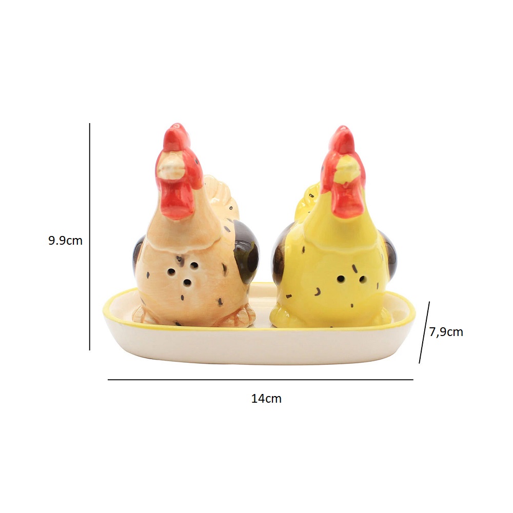 Conjunto Saleiro e Pimenteiro Cerâmica Galinha Criativa Modelo de Mesa 