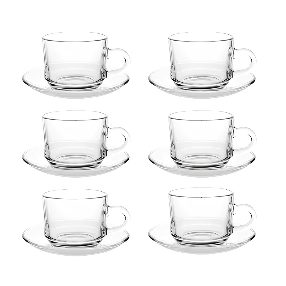 Conjunto Xícaras Vidro c/ 6 Xícaras e 6 Pires Café/Chá 210mL 