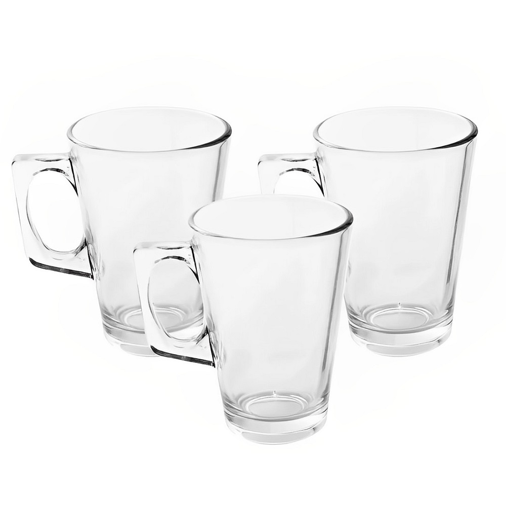 Conjunto com 3 Canecas Vidro 260mL Cappuccino Expresso Café Chá 