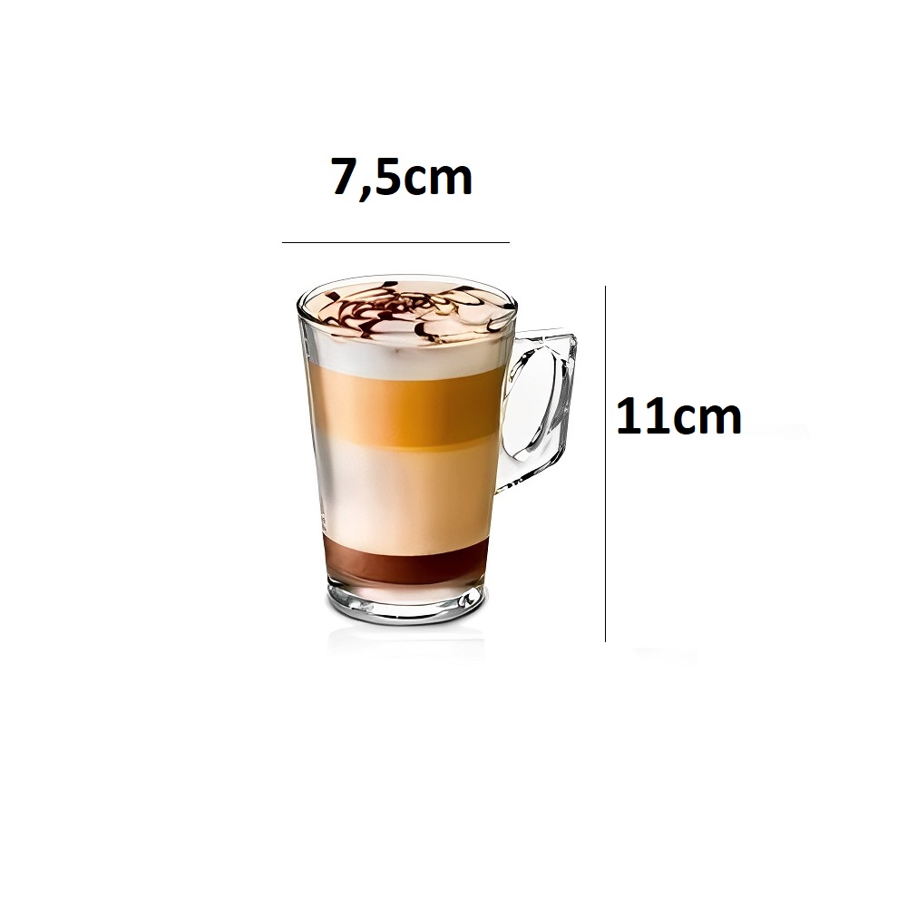 Conjunto com 3 Canecas Vidro 260mL Cappuccino Expresso Café Chá 