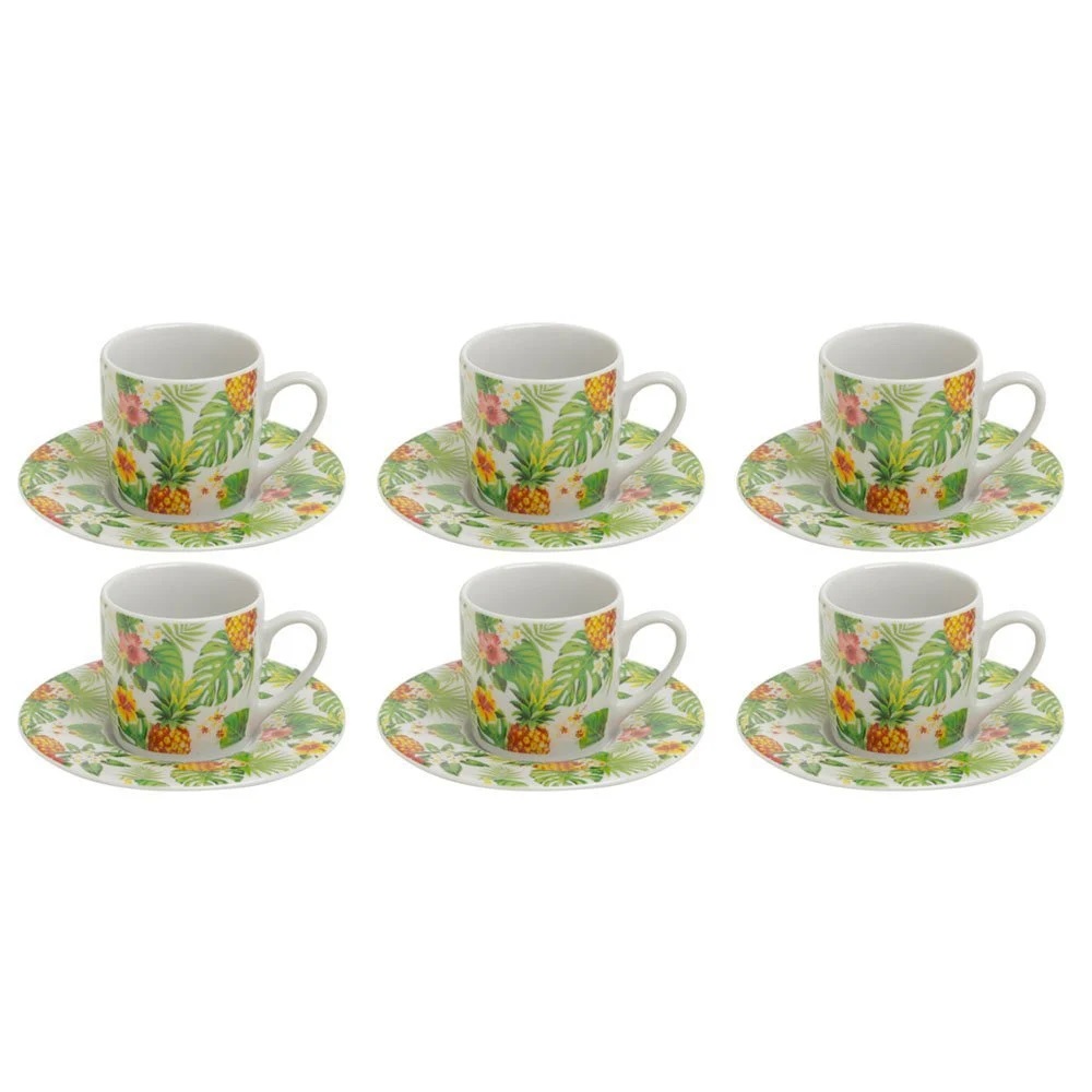 Conjunto com 6 Xicaras e 6 Pires Café 90ml Porecelana Natureza 
