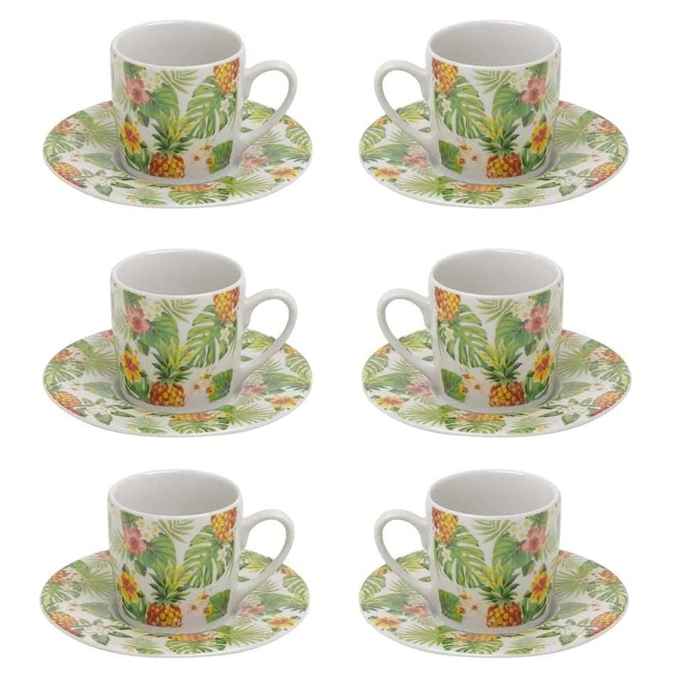 Conjunto com 6 Xicaras e 6 Pires Café 90ml Porecelana Natureza 