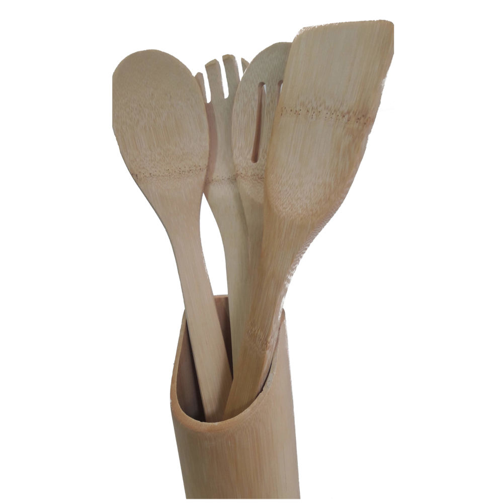 Conjunto de Colher em Bambu com Suporte - 5 peças - Lojas Carisma