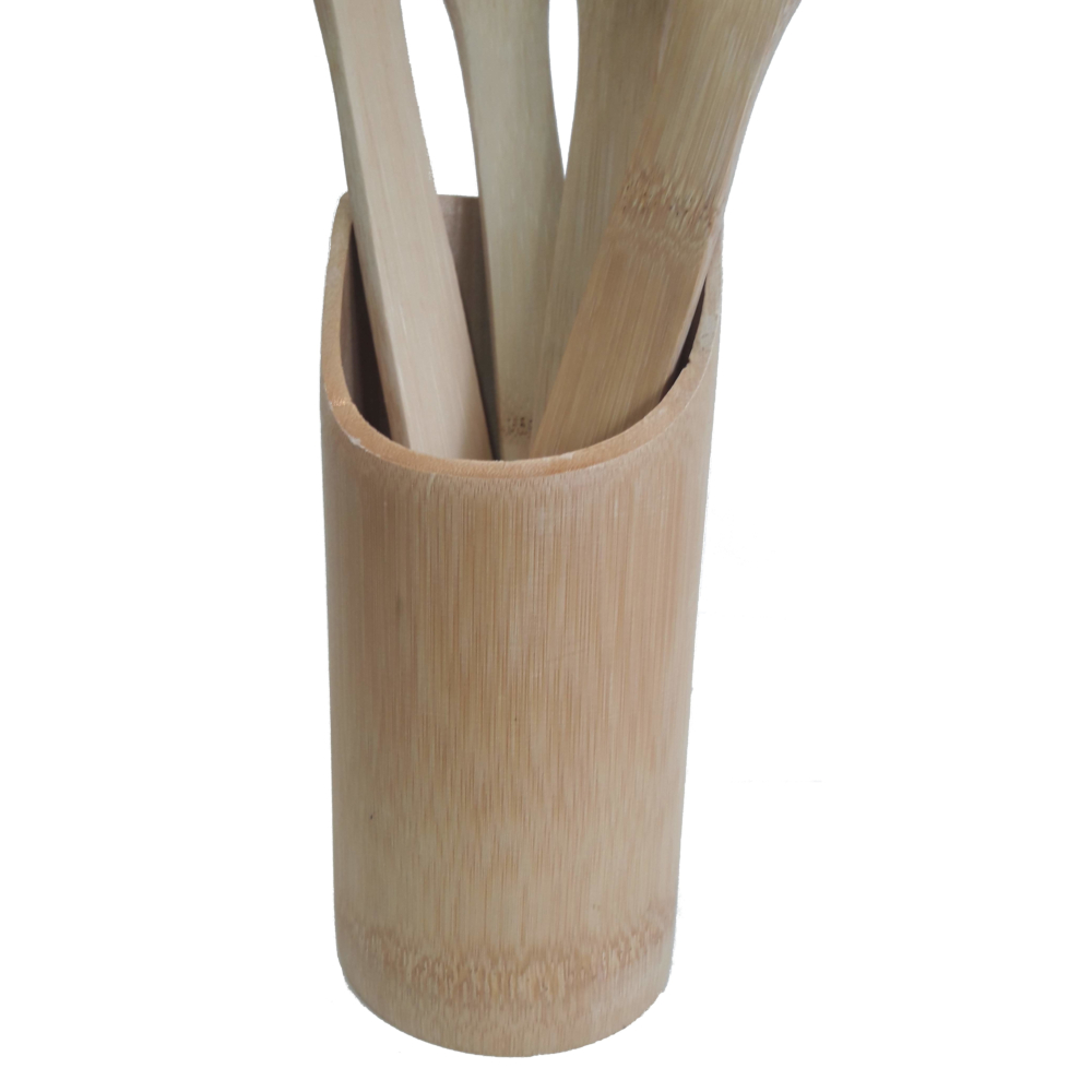 Conjunto de Colher em Bambu com Suporte - 5 peças - Lojas Carisma