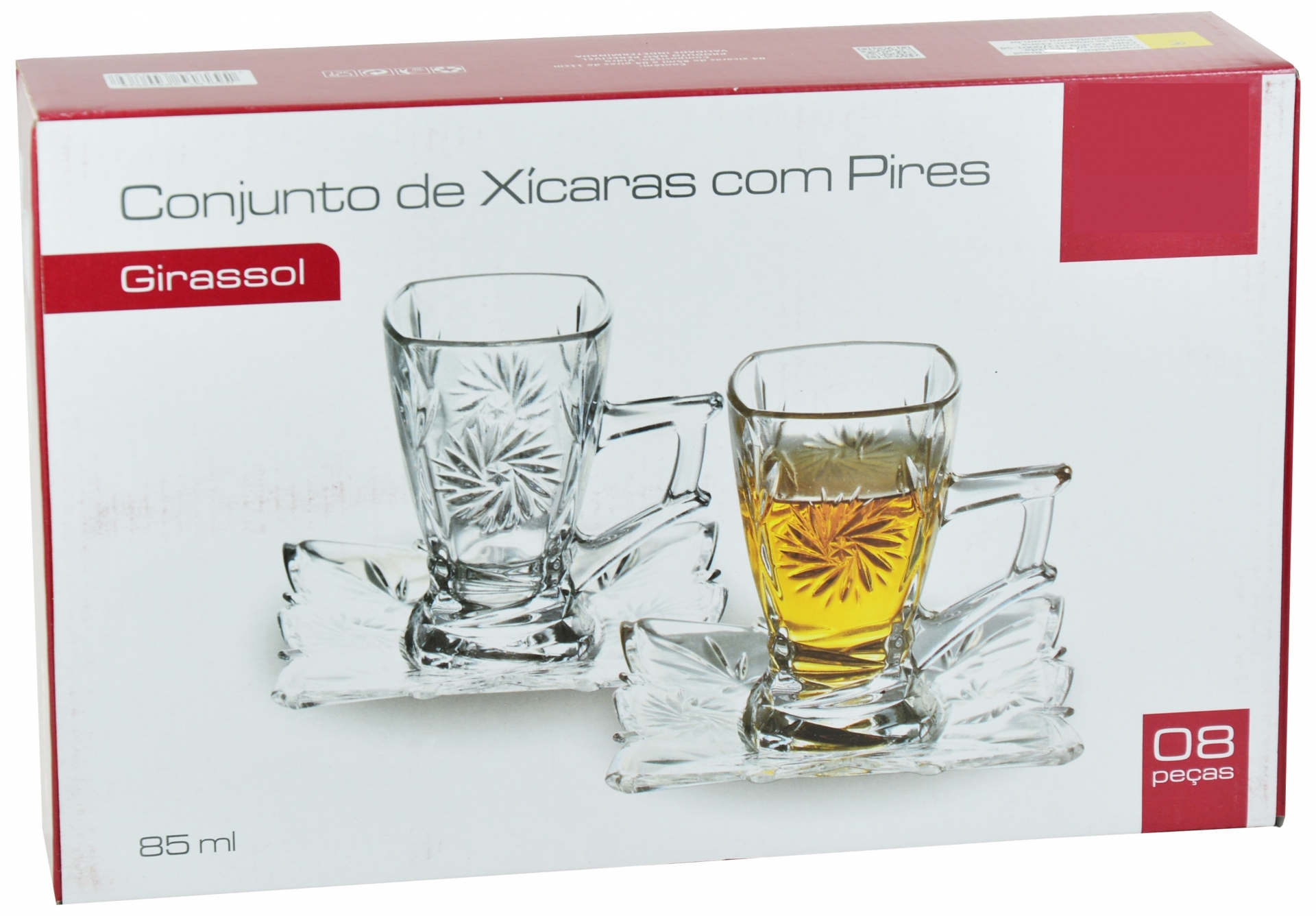Conjunto de Xicaras em Vidro 85ml com 04 Xicaras e 04 Pires 