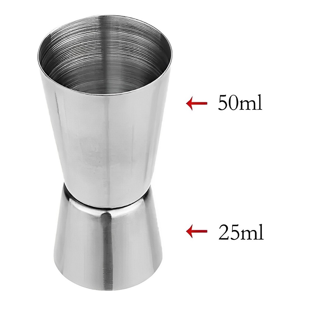 Dosador Duplo de Bebidas em Inox - 25ml e 50ml para Gin, Vodka e Drinks 