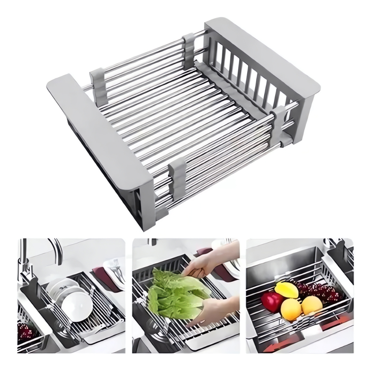 Escorredor de Pia Extensível Escorre Louça, Lava Frutas, Verduras e Legumes 