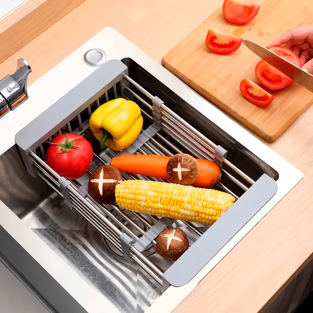 Escorredor de Pia Extensível Escorre Louça, Lava Frutas, Verduras e Legumes 