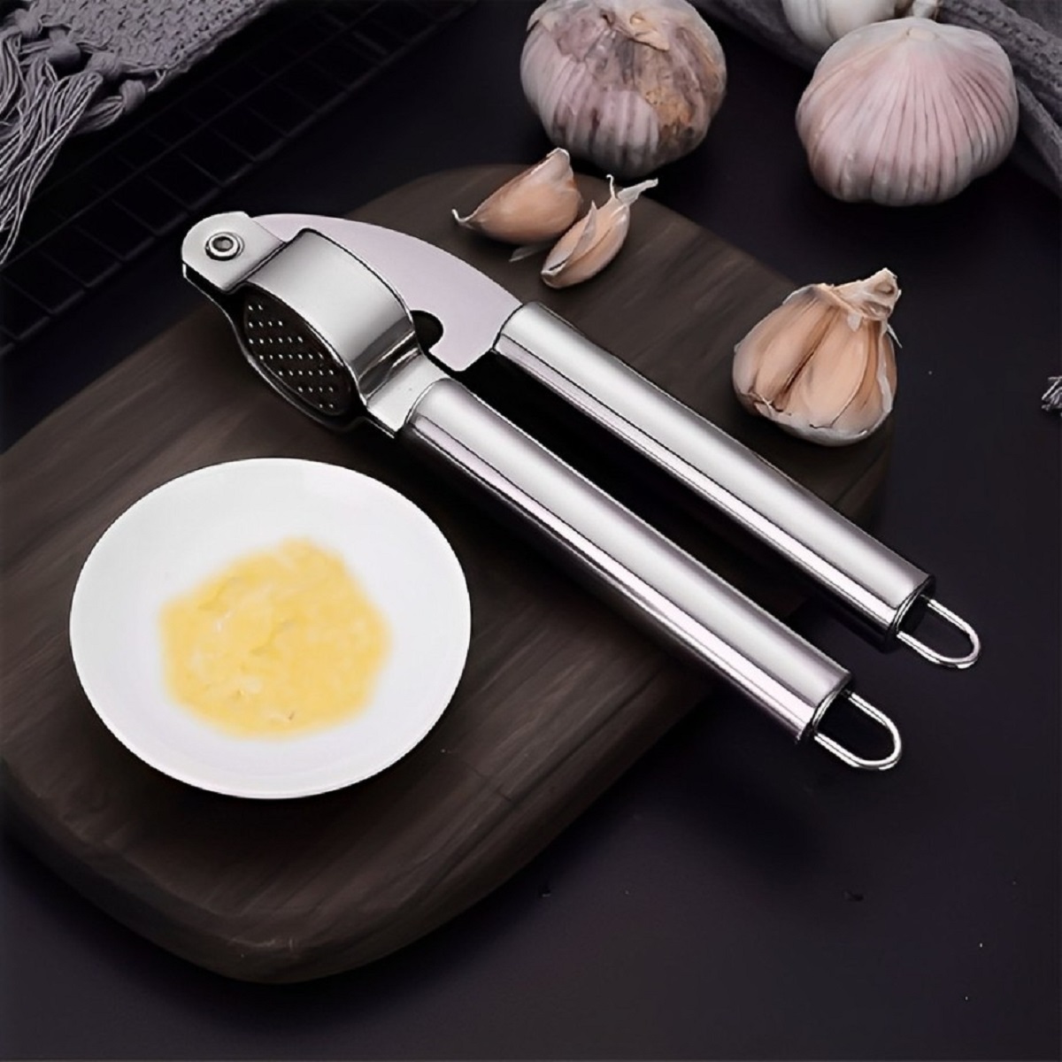 Espremedor-Triturador - alho-Inox-Manual-Tambor-Removível-Grande-20cm 