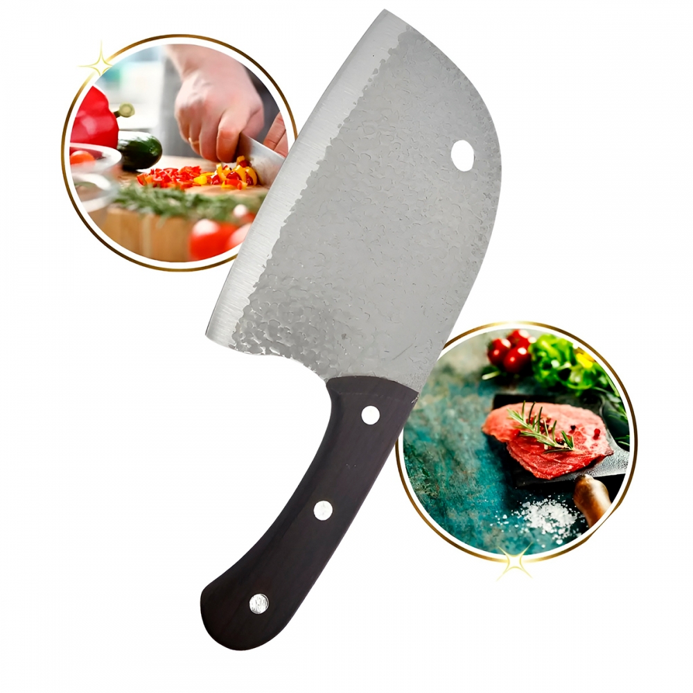 Faca Cutelo Artesanal Forjada: Esparta para Carne e Ossos Corte Preciso 