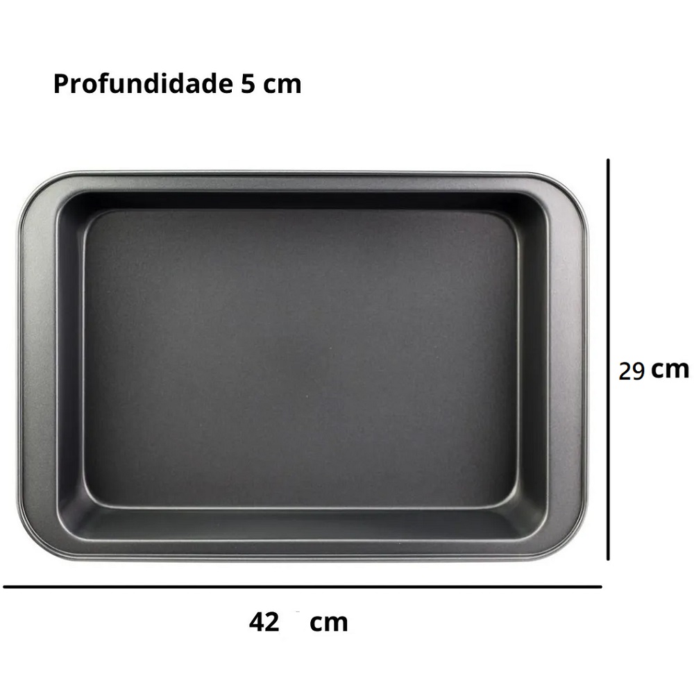 Forma Assadeira Alta Retangular Antiaderente Carbono 42cm