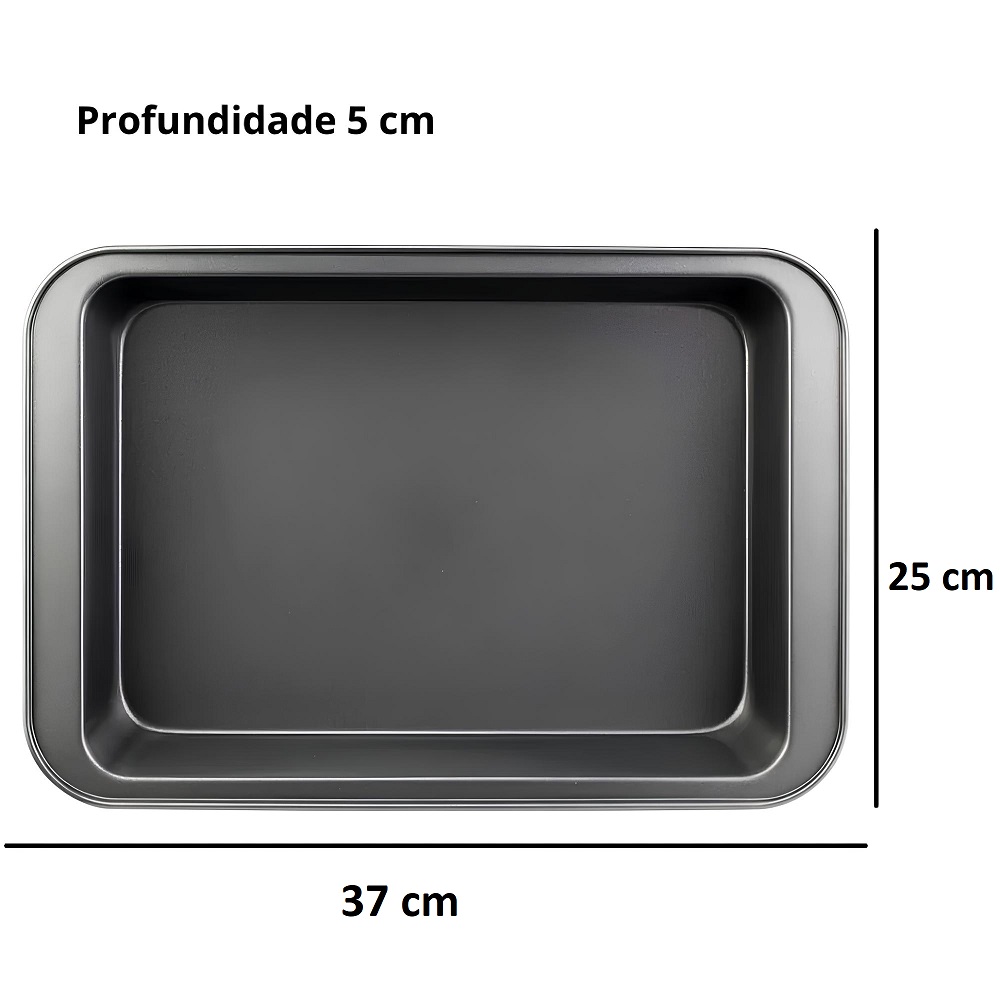 Forma Assadeira Antiaderente Preta Aço Carbono 37x25cm 