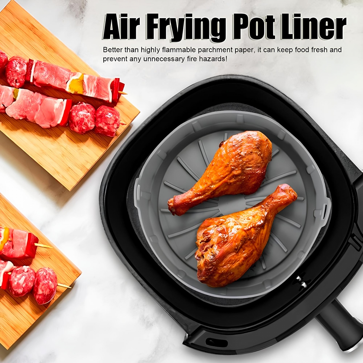 Forma De Silicone Air Fryer Redonda Grande 22cm C/ Alças - Cinza 
