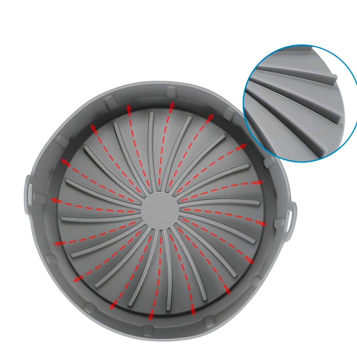 Forma De Silicone Air Fryer Redonda Grande 22cm C/ Alças - Cinza 