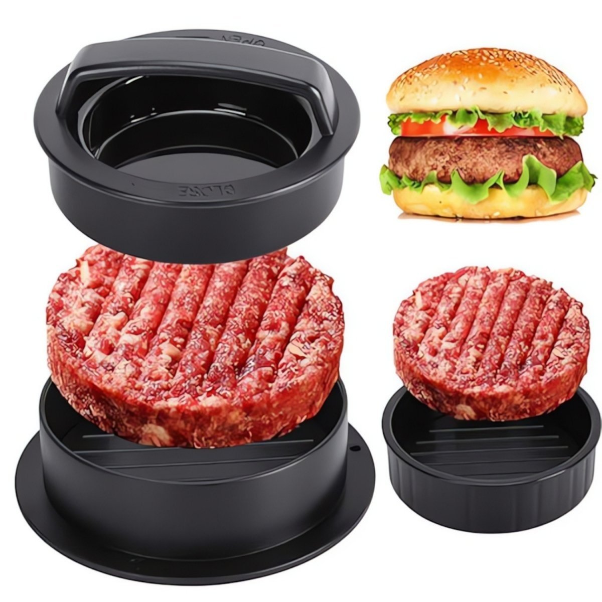 Forma para Moldar Hambúrguer Recheado 3 em 1: Prensa de Carne 