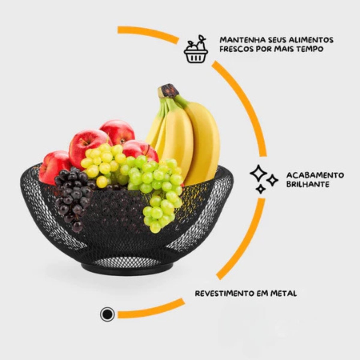 Fruteira Metal Preto 30cm Cesto Frutas Mesa 