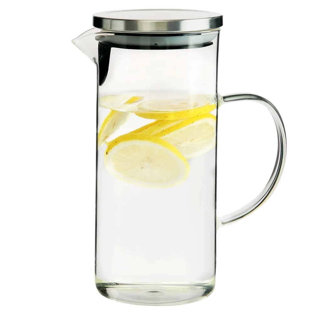 Jarra de Vidro Agua, Refresco ou Suco 1,3 Litros com Tampa Cromada 