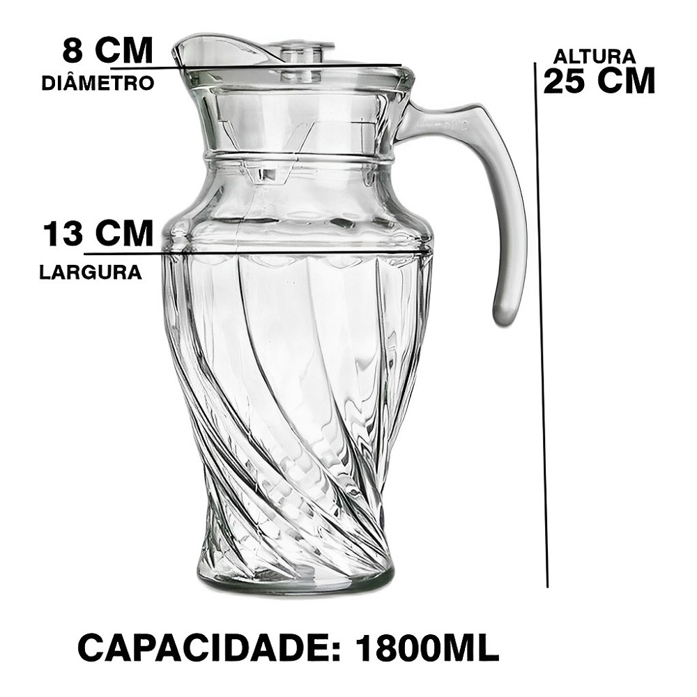 Jarra de Vidro Moderna 1800ml p/ Água, Sucos e Drinks 