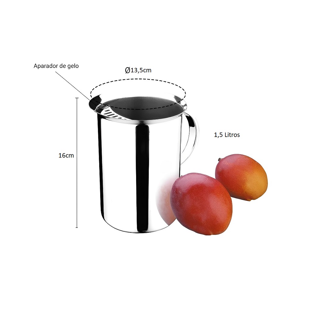 Jarra para Suco, Agua, Com Aparador de Gelo, 1.5 Litros, Em Inox 