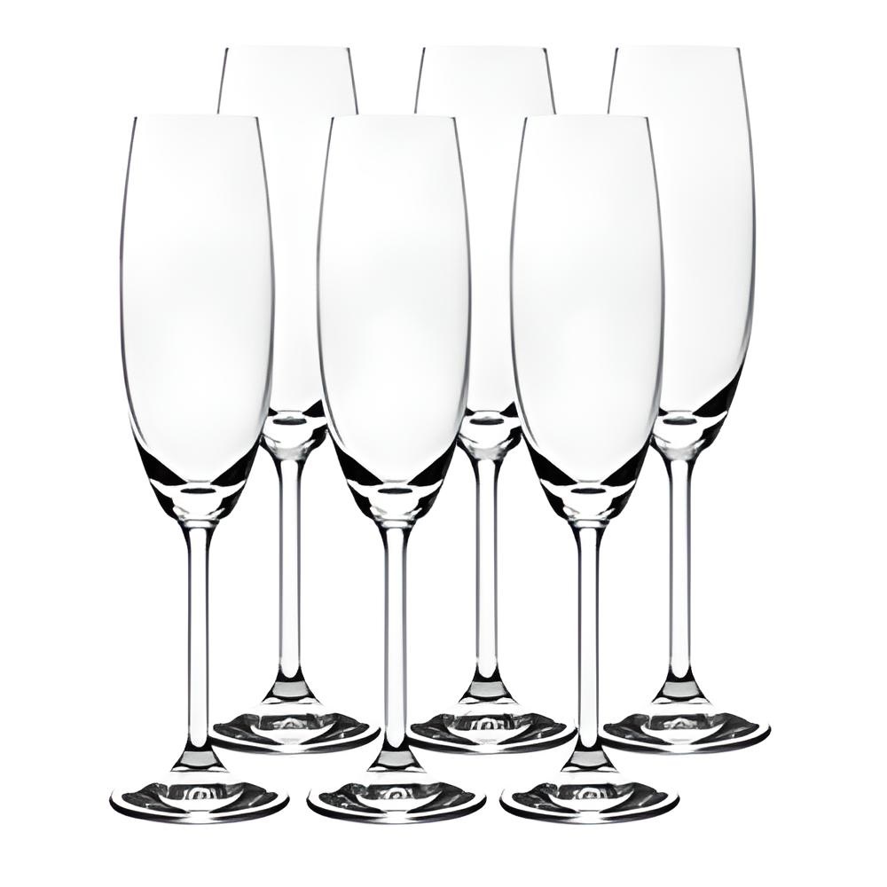 Jogo 6 Taças 220 ml Champanhe Espumante Cristal Ecológico-Premium- Gastro
