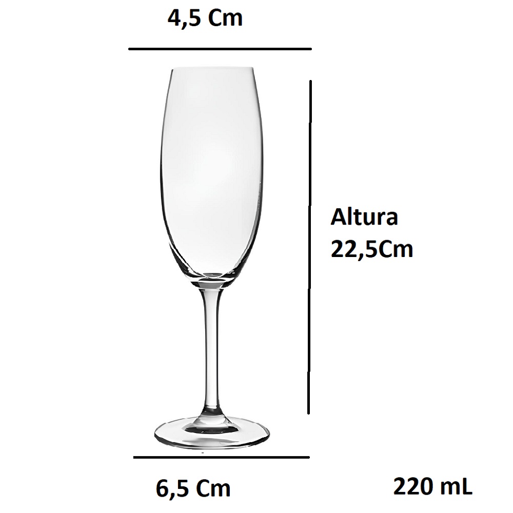Jogo 6 Taças 220 ml Champanhe Espumante Cristal Ecológico-Premium- Gastro
