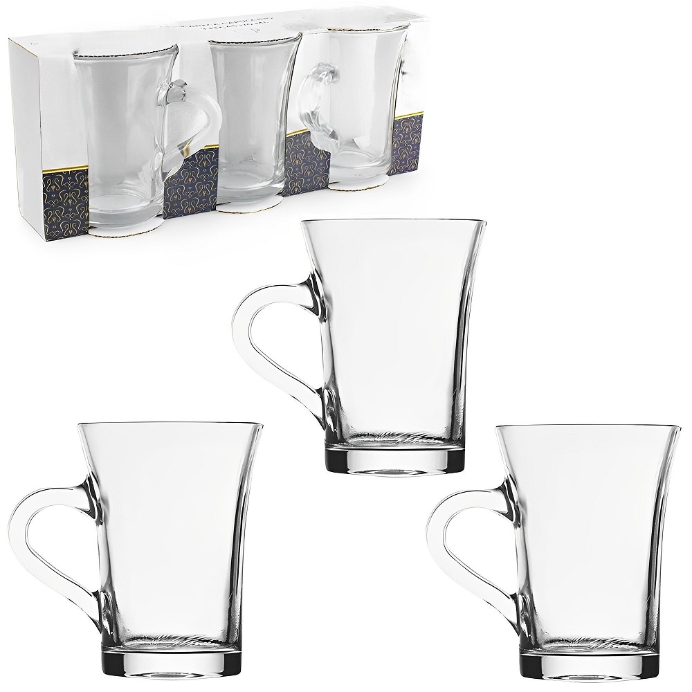 Jogo de Canecas Cappuccino, Café Expresso, Chá Vidro 170mL 03 Canecas 