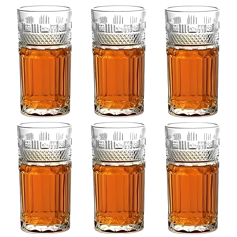 Jogo de Copos Altos em Cristal Trabalhado 6 Peças Clássico 350mL 