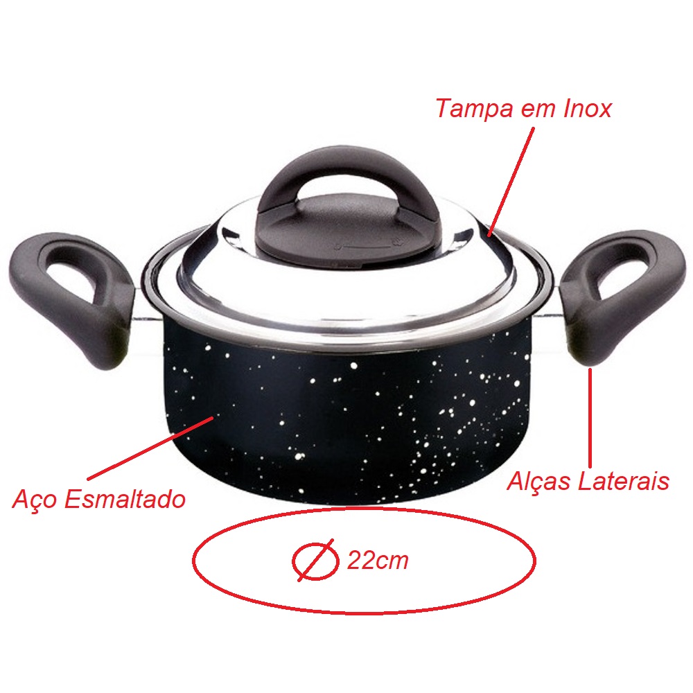 Jogo de Panelas Esmaltadas com 4 Panelas com Tampas 01 Cesto 
