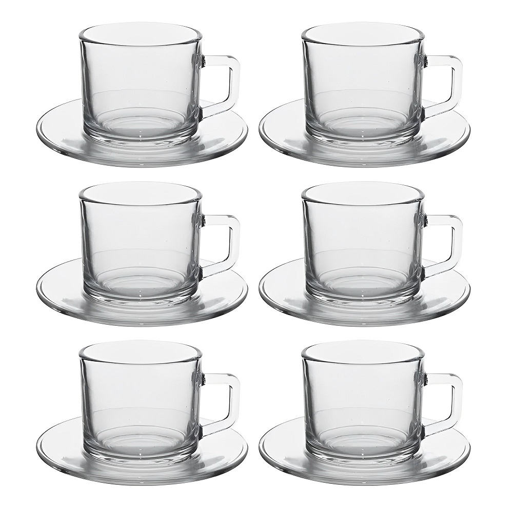 Jogo de Xícaras em Vidro 176mL - Conjunto 12 Peças para Café e Chá 
