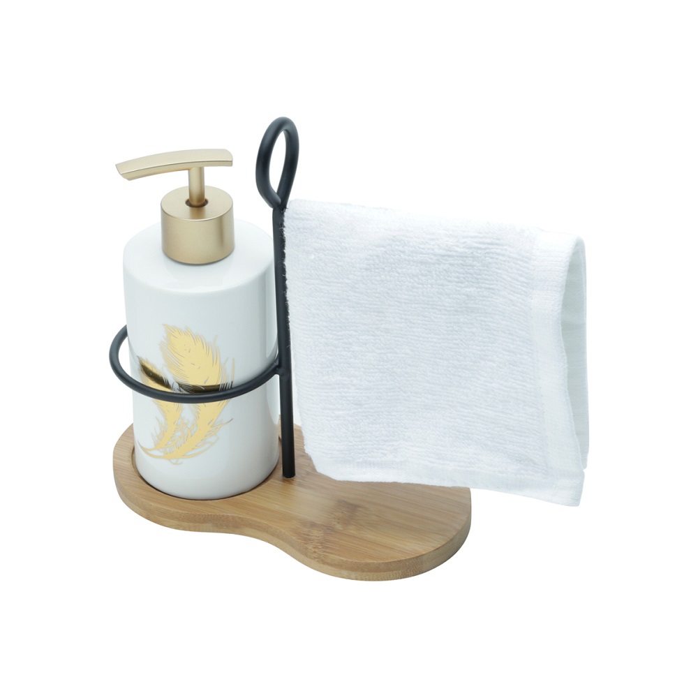 Kit Banheiro - Conjunto com Porta Sabonete Liquido Toalha e Suporte 