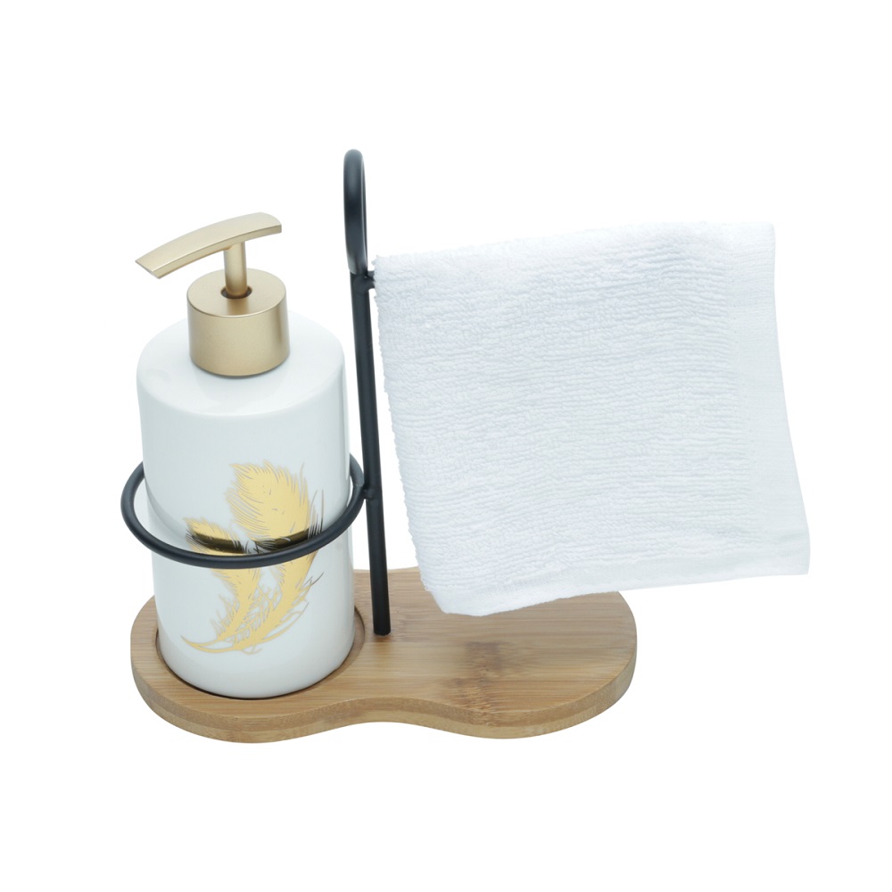 Kit Banheiro - Conjunto com Porta Sabonete Liquido Toalha e Suporte 