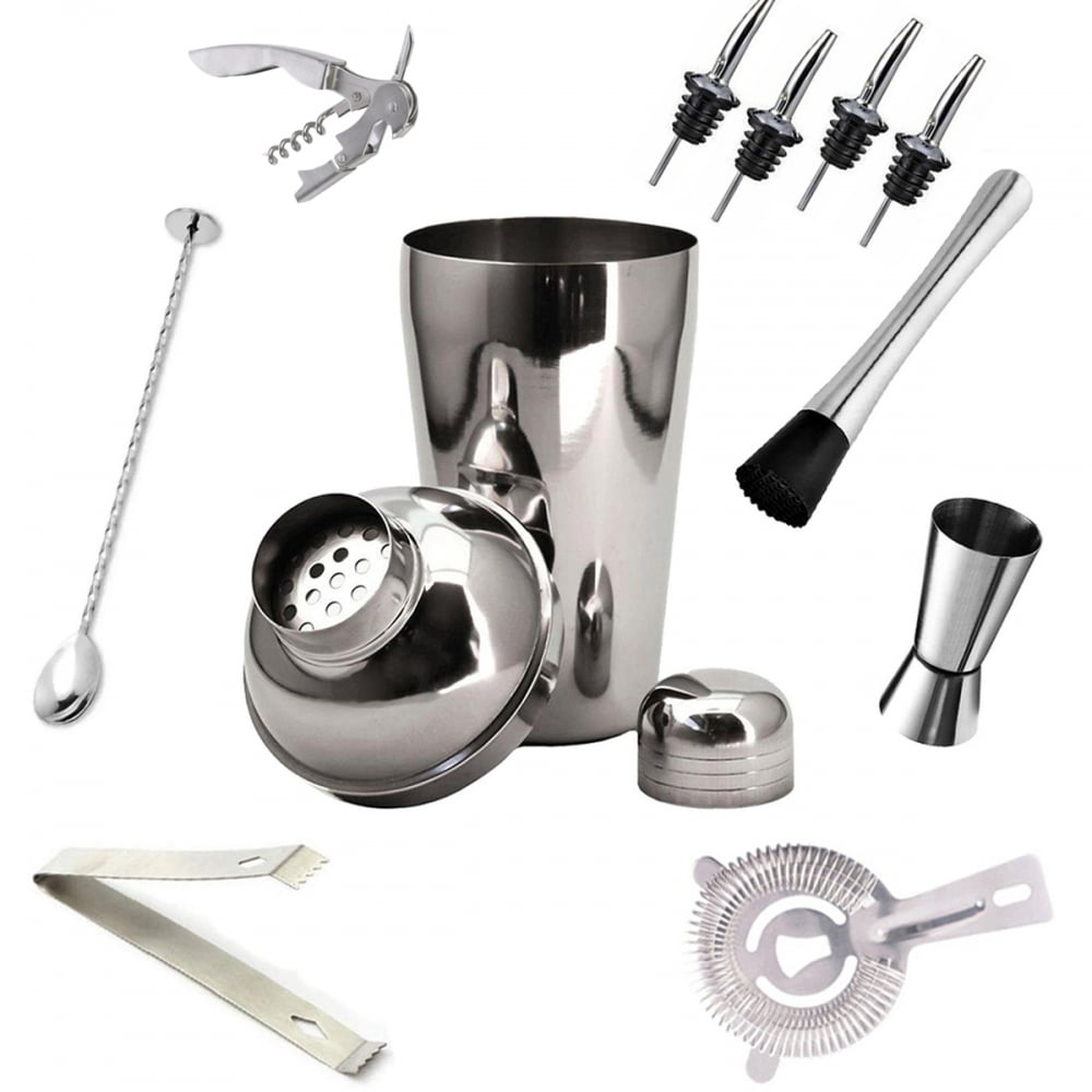 Kit Barman Profissional Coqueteleira 500ml 11 Peças Inox Caipirinha Drinks 