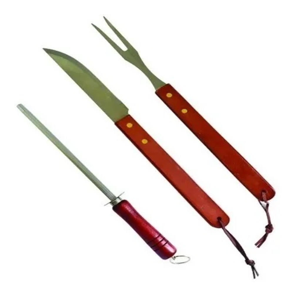 Kit Churrasco, Jogo Churrasco Aço Inox 3 Peças 