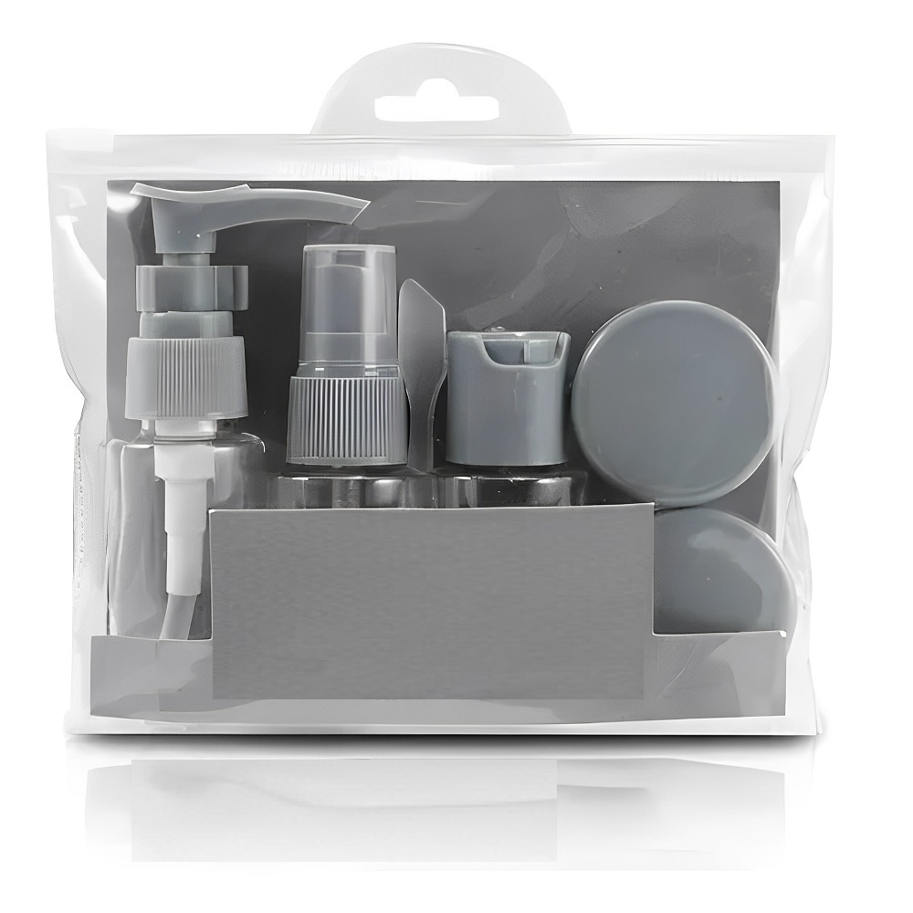 Kit De Frascos Para Viagem 07 Peças Necessaire Organizador Cinza