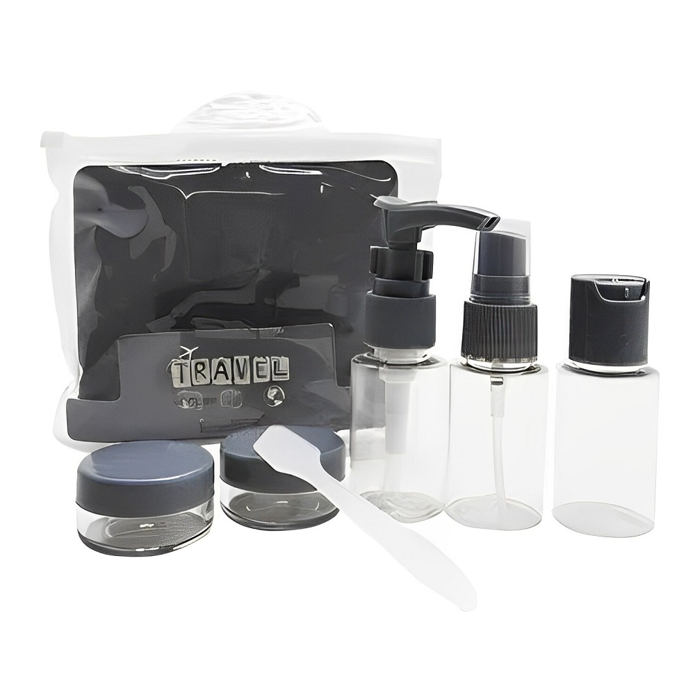 Kit De Frascos Para Viagem 07 Peças Necessaire Organizador Preto
