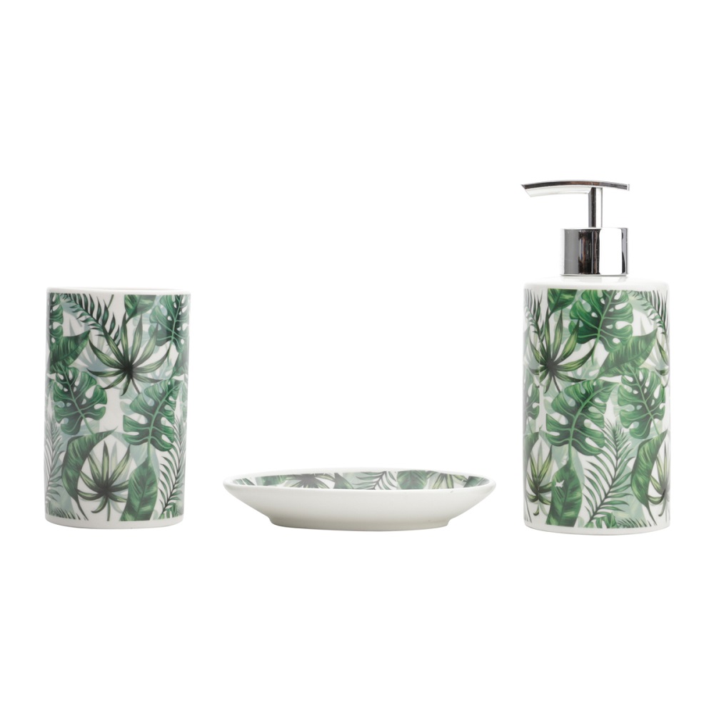 Kit Lavabo Banheiro Ceramica Folhas com 3 Peças 