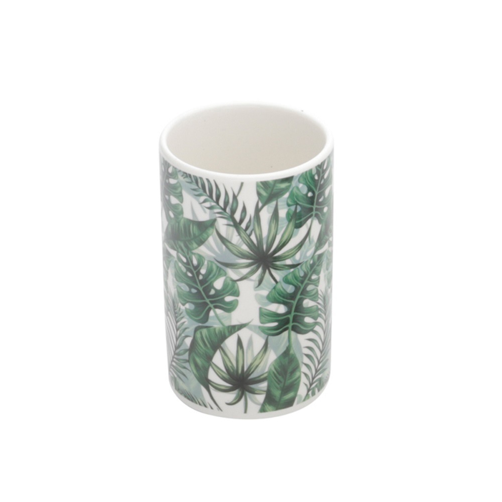 Kit Lavabo Banheiro Ceramica Folhas com 3 Peças 