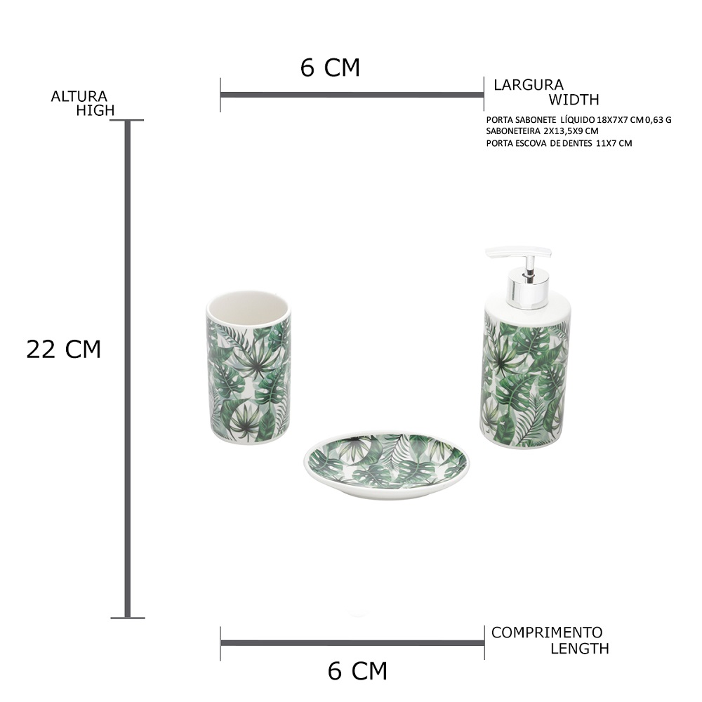 Kit Lavabo Banheiro Ceramica Folhas com 3 Peças 