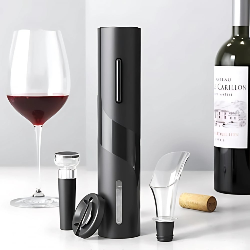 Kit Saca-Rolhas Elétrico + Abridor Vinho ABS - 4 Peças 