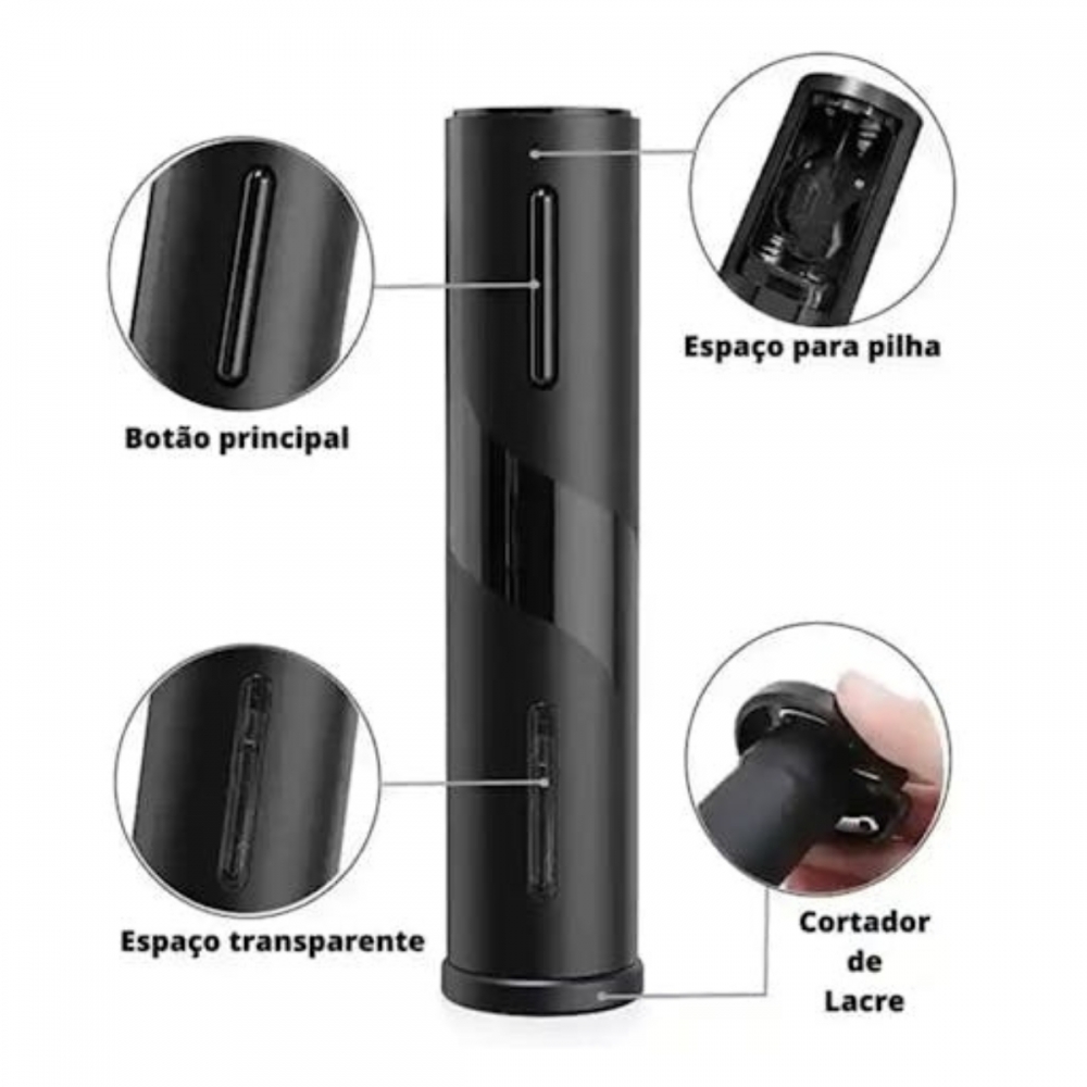 Kit Saca-Rolhas Elétrico + Abridor Vinho ABS - 4 Peças 