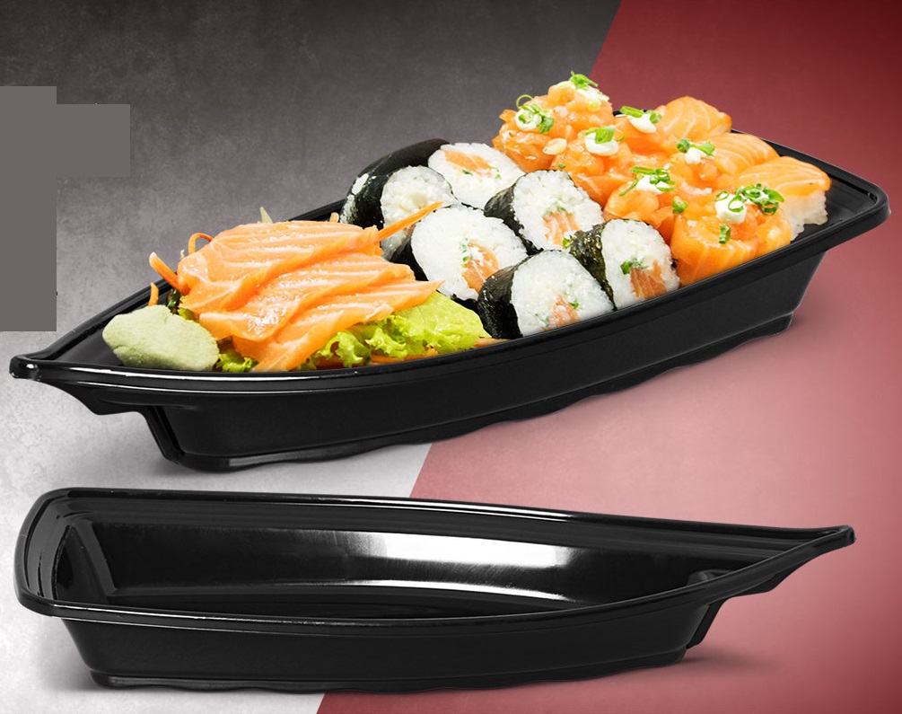 Kit com 2 Barcos para Sushi, Sashimi, Sorvete e Açai - Plastico 1,2L 42x18x7cm