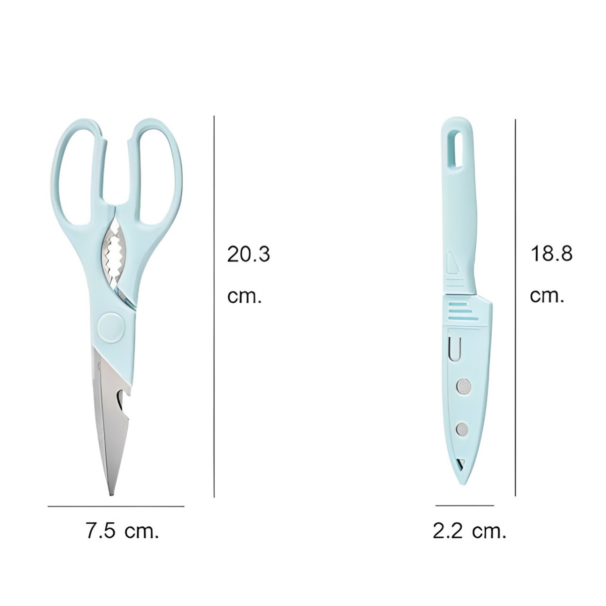 Kit de Utensílios de Cozinha - Plástico e Inox - Tábua, Tesoura, Faca, Descascador 