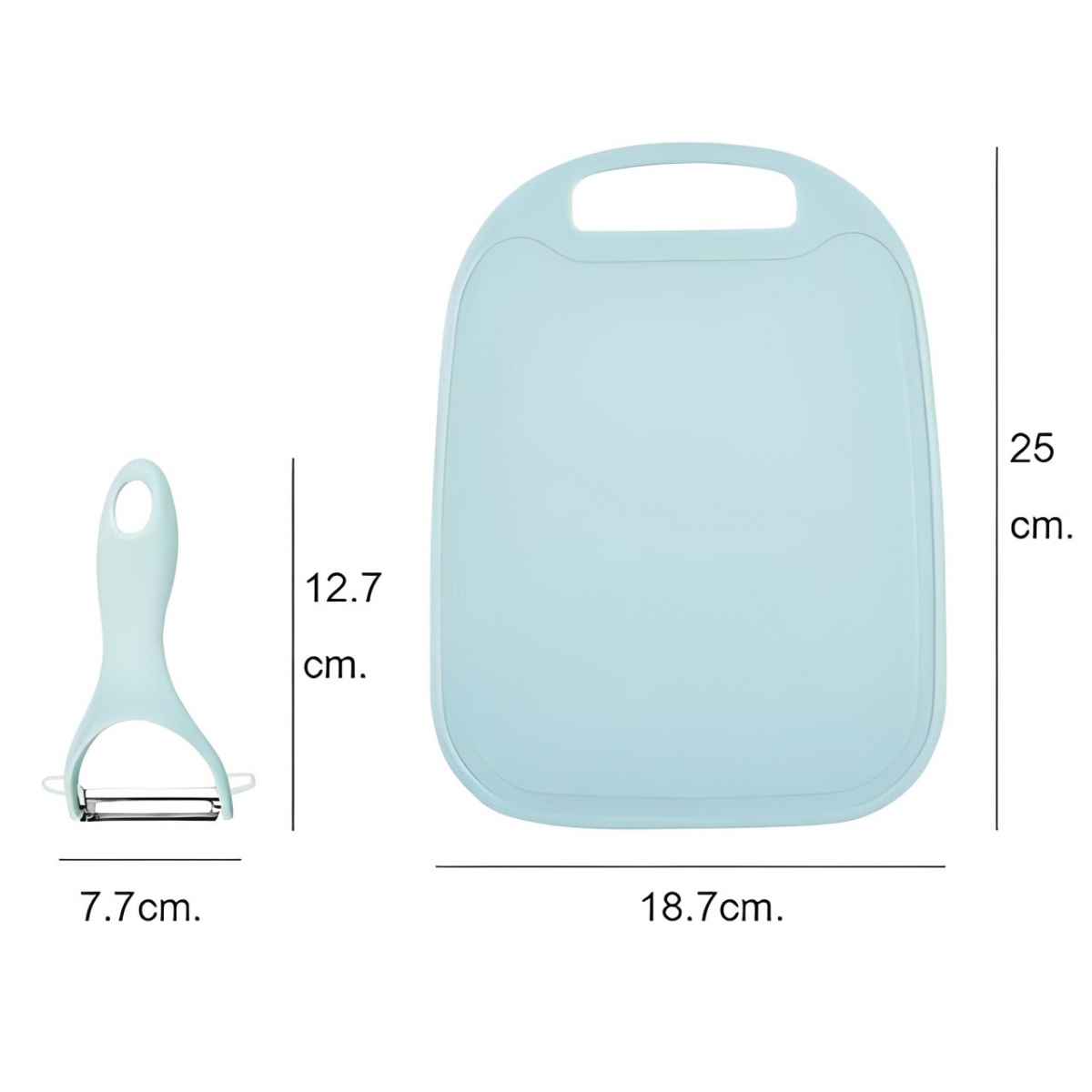 Kit de Utensílios de Cozinha - Plástico e Inox - Tábua, Tesoura, Faca, Descascador 