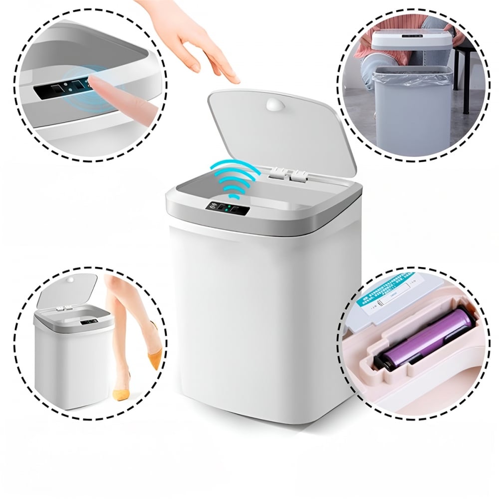Lixeira Automática Inteligente 15L Branca - Sensor De Movimento 