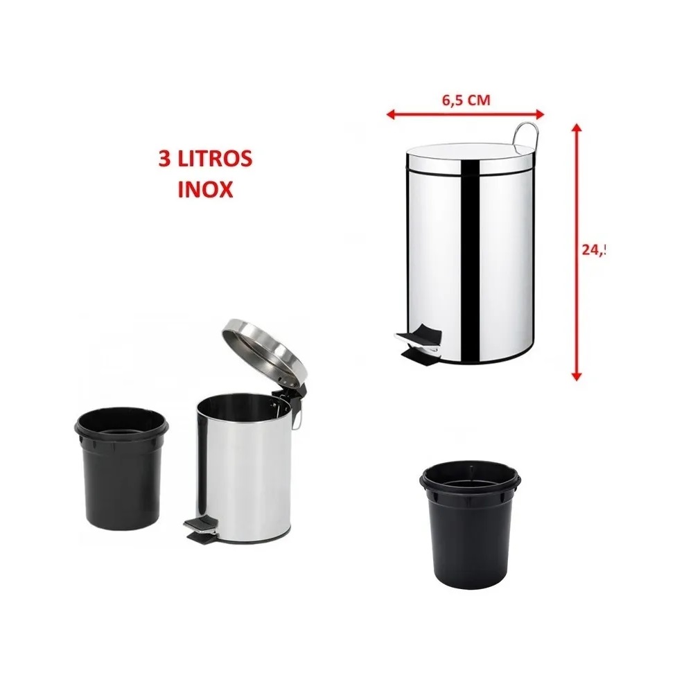 Lixeira Inox 3 Litros Balde Removível 