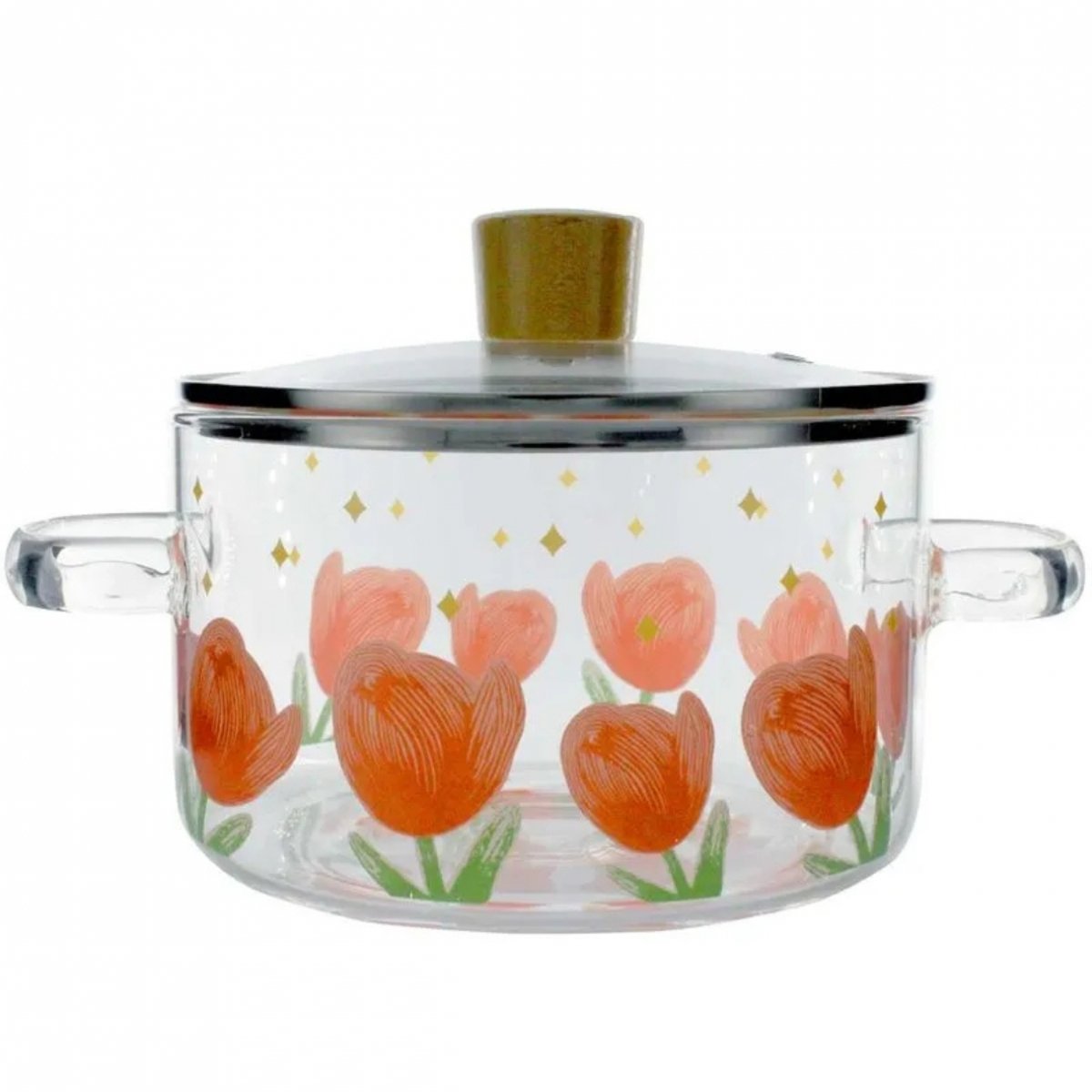 Panela Vidro Borosilicato 13x23cm Microondas Forno 1,8L Design Tulipa 